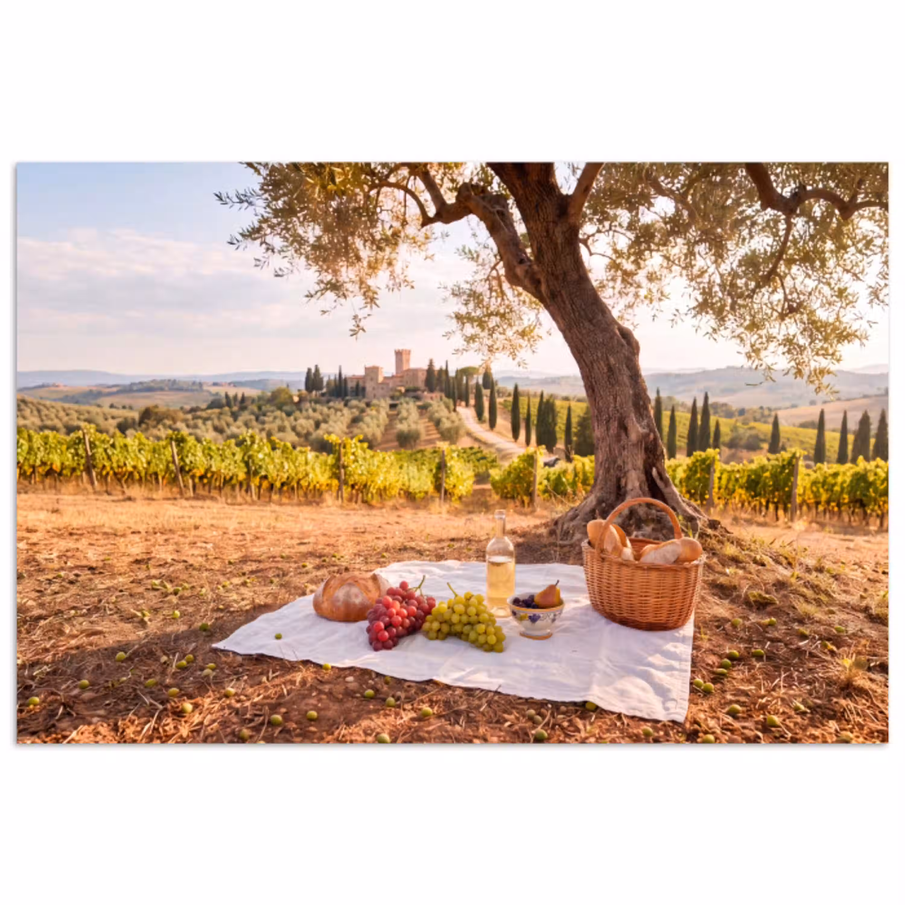 Picknick - Wijngaard - Landschap - Zomer - Eten poster papier klein -3d