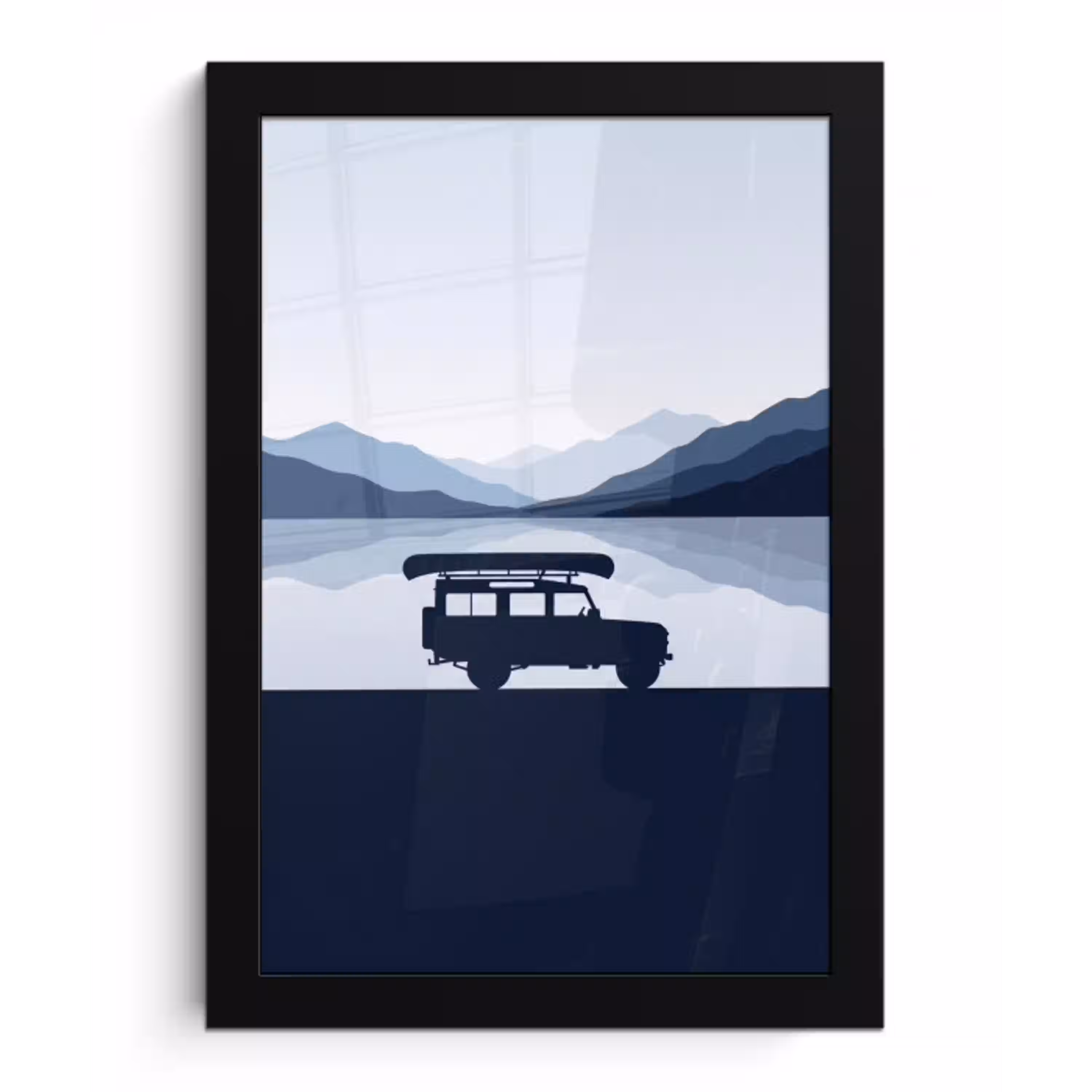 Auto - Meer - Bergen - Blauw fotolijst zwart zonder passe partout klein -3d