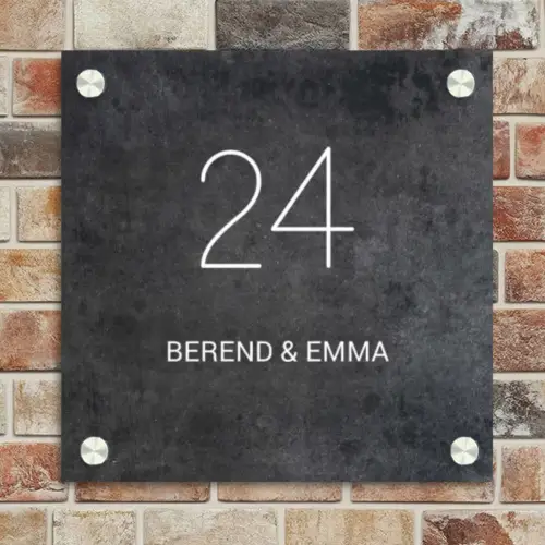 Donker steen - Klassiek Naambord Vierkant klein -sfeer2