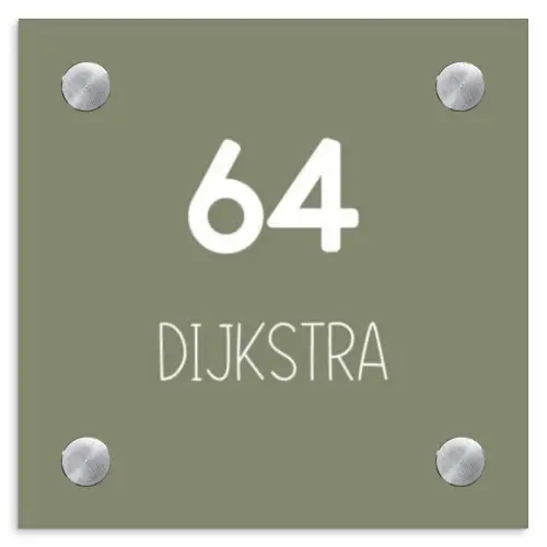 Olijfgroen - Modern Naambord Vierkant klein -3d