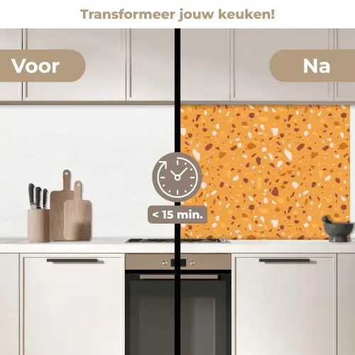 Terrazzo -  Patroon - Okergeel keuken achterwand 2 middel 871 -voor-na2_NL