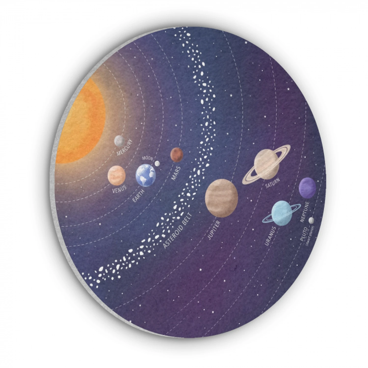 Planetenstelsel - Ruimte - Illustratie Akoestische PET Vilt - Rond klein -3d