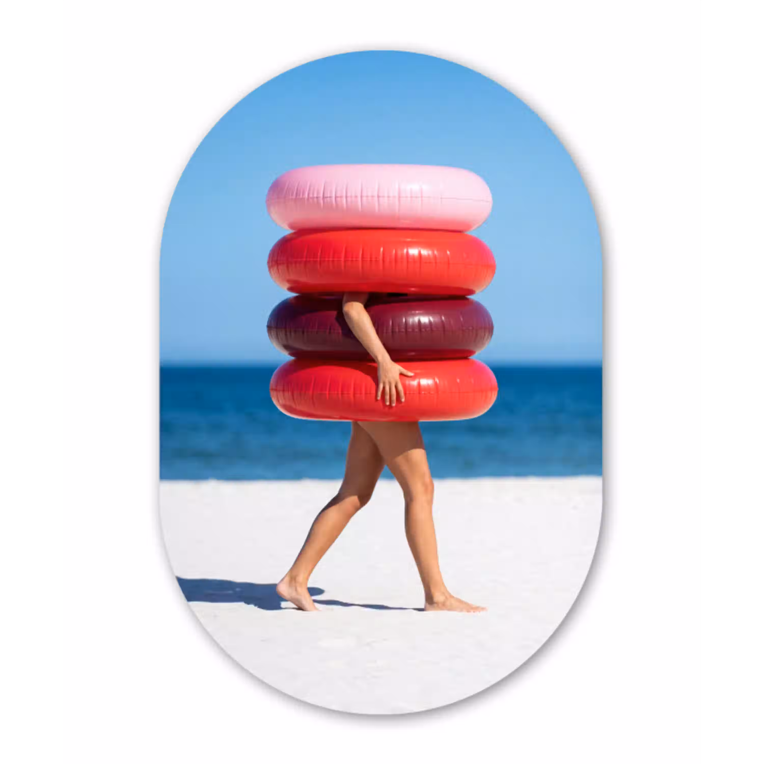 Mensen - Strand - Zomer - Recreatie - Kleurrijk Wandcirkel Ovaal Aluminium middel -3d