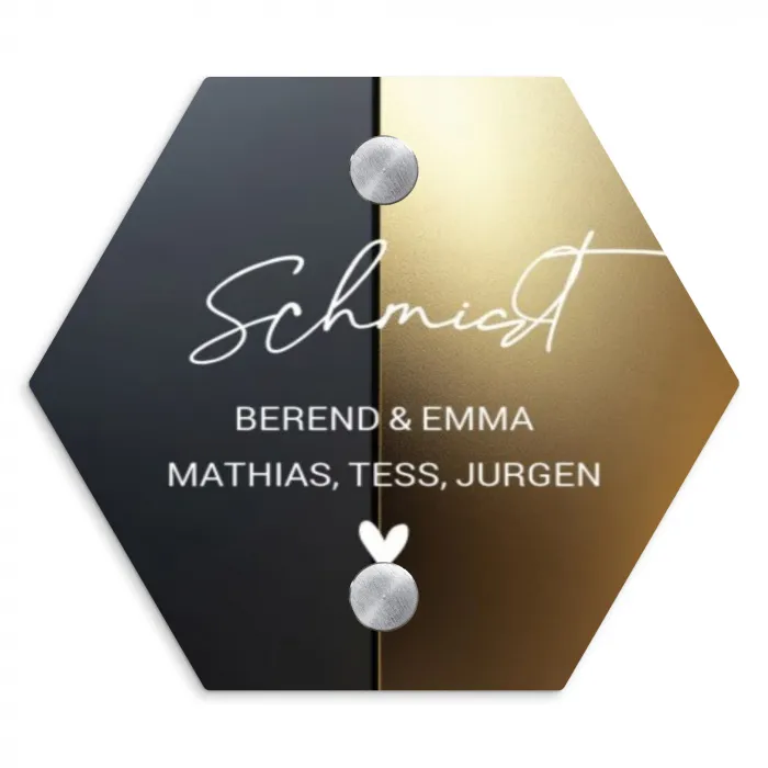 Half goud zwart - Sierlijk Naambord Hexagon klein -3d