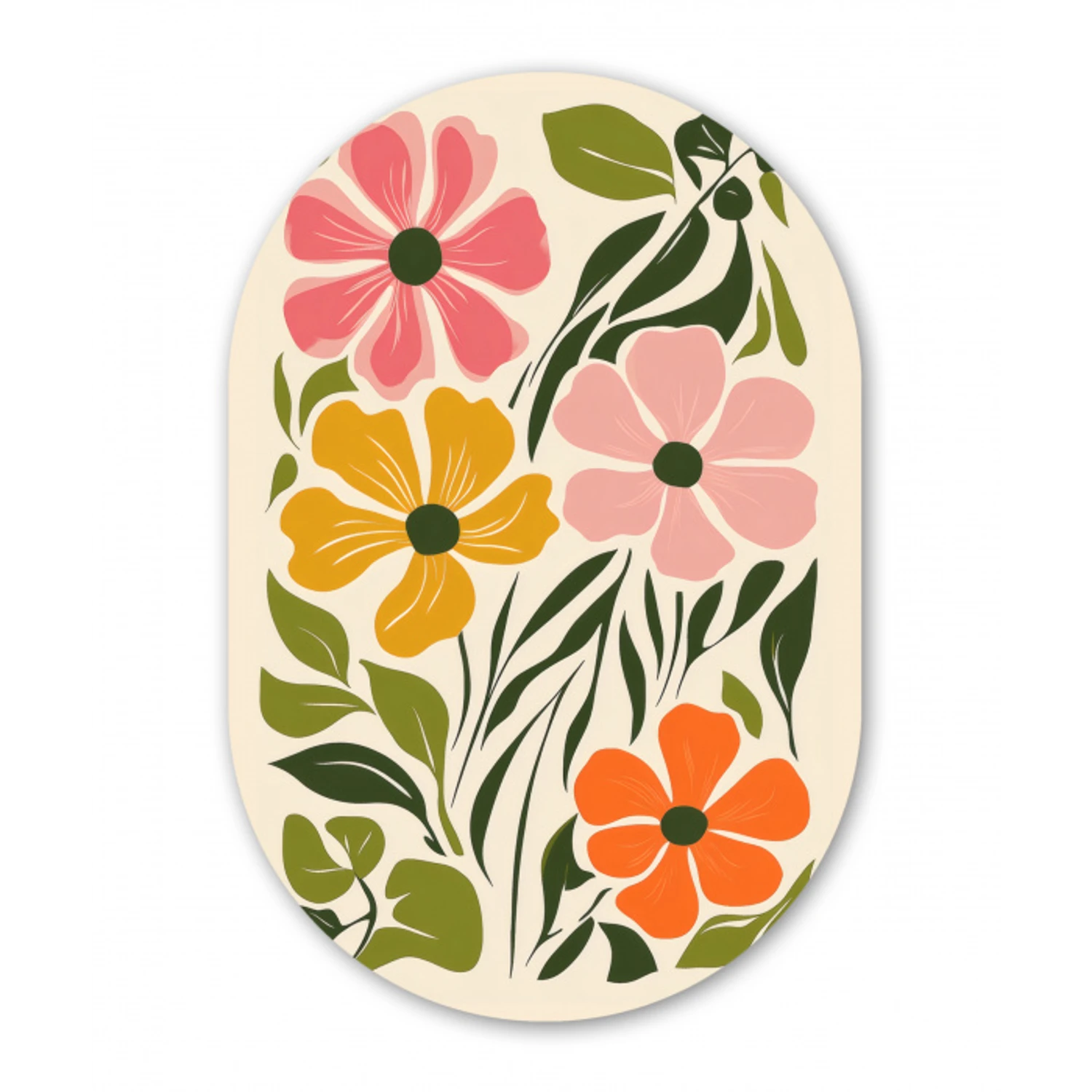 Bloemen - Speels - Kleurrijk Wandcirkel Ovaal Aluminium middel -3d