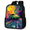 Sportwagen - Explosie - Kleurrijk - Verfstrepen Rugzak - Zwart middel -schuin