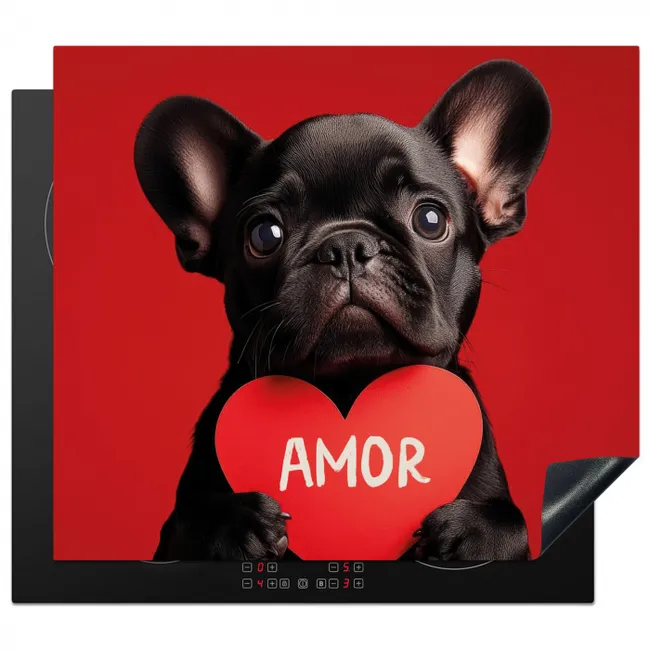 Amor - Hond  - Hartje - Rood Inductie beschermer vinyl 3mm middel -3d