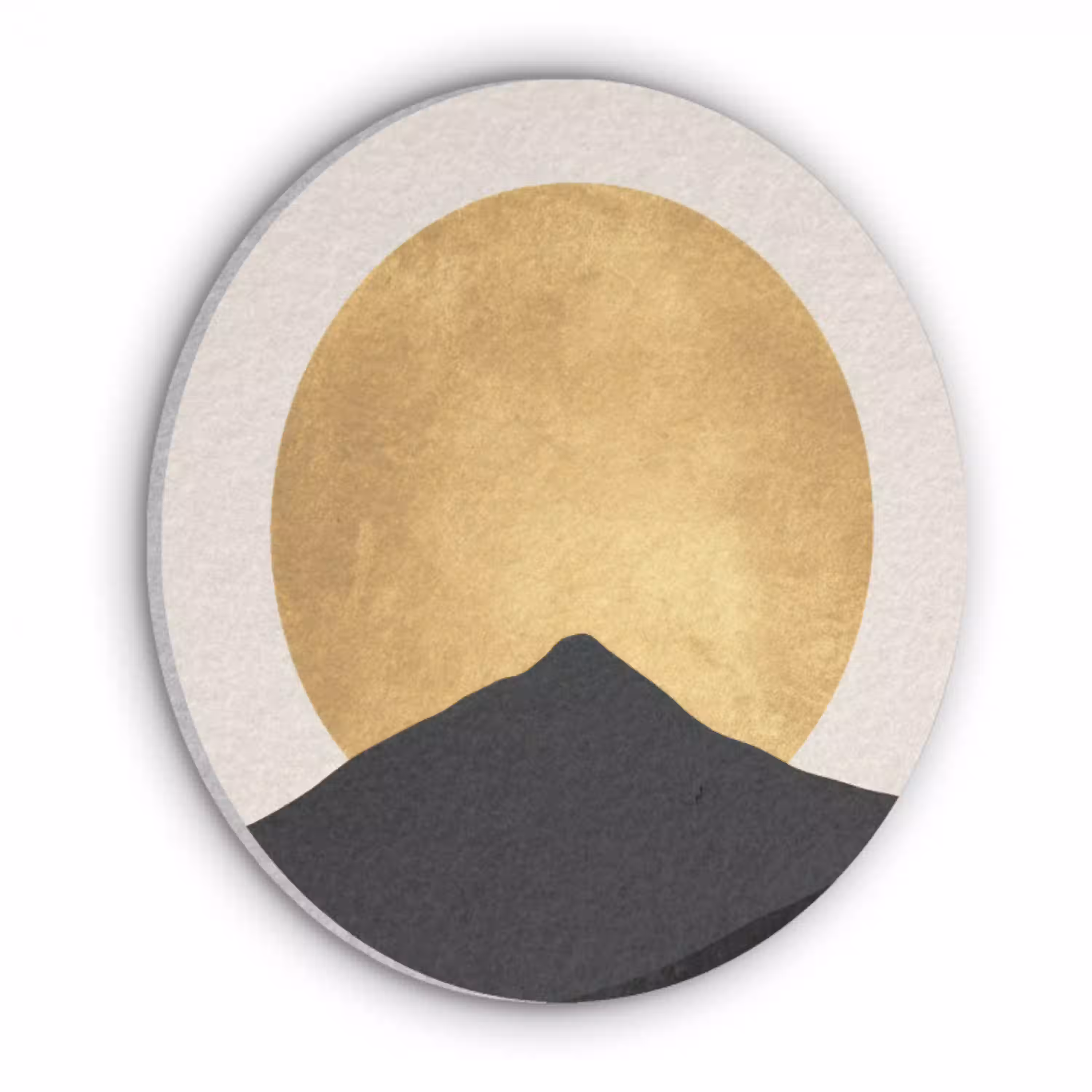 Bergsilhouetten - Gouden cirkel - Beige Akoestische PET Vilt - Rond klein -3d