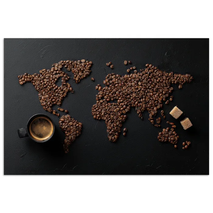 Wereldkaart - Espresso - Zwart poster papier klein -3d