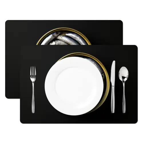Sardines - Vissen - Rond - Zwart Placemat vinyl groot -zzsfeer2_Kitchenyeah-website