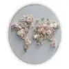 Wereldkaart - Rozen - Roze Akoestische PET Vilt - Rond klein -3d
