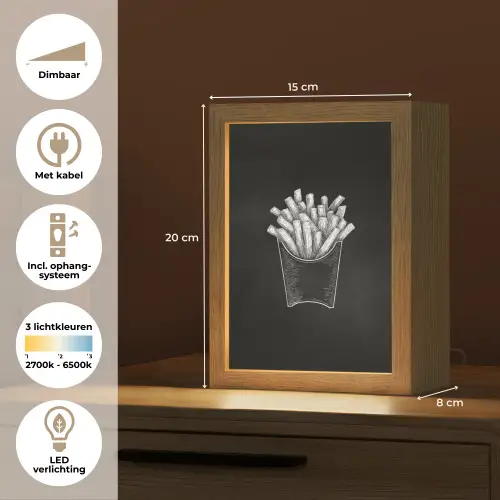Friet - Witte krijttekening - Zwart Light Box met kabel (Tafellamp) klein -USP_NL