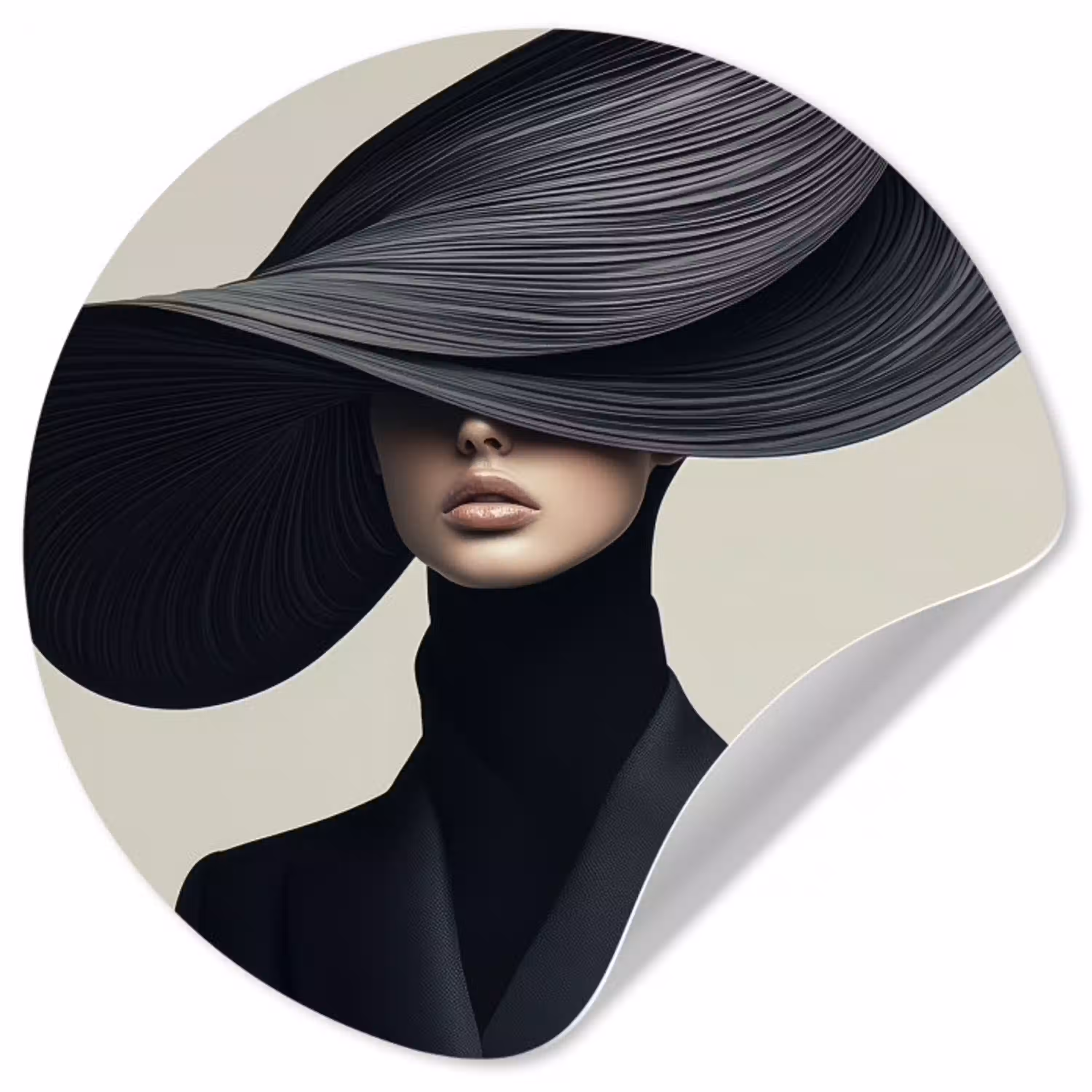 Zwart - Vrouw - Hoed Wandcirkel behangsticker klein -3d