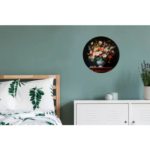 Boeket - Roze - Bloemen - Vaas Wandcirkel aluminium klein -slaapkamer