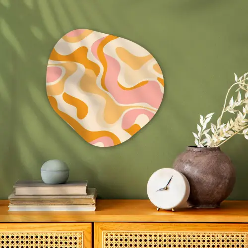 Abstract - Golvend - Oranje Wandcirkel Organisch Forex 3mm klein -sfeer2