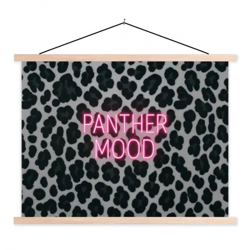 Panterprint - Zwart - Neonletters - Roze textielposter latten blank klein -3d