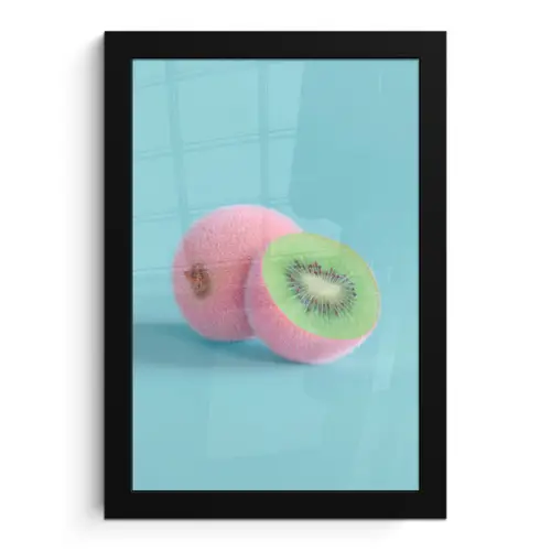 Kiwi - Blauw - Surrealistisch fotolijst zwart zonder passe partout klein -3d