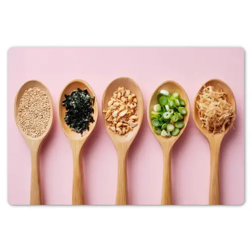 Ingrediënten - Lepels - Hout - Roze Placemat vinyl groot -zzsfeer1_Kitchenyeah-website