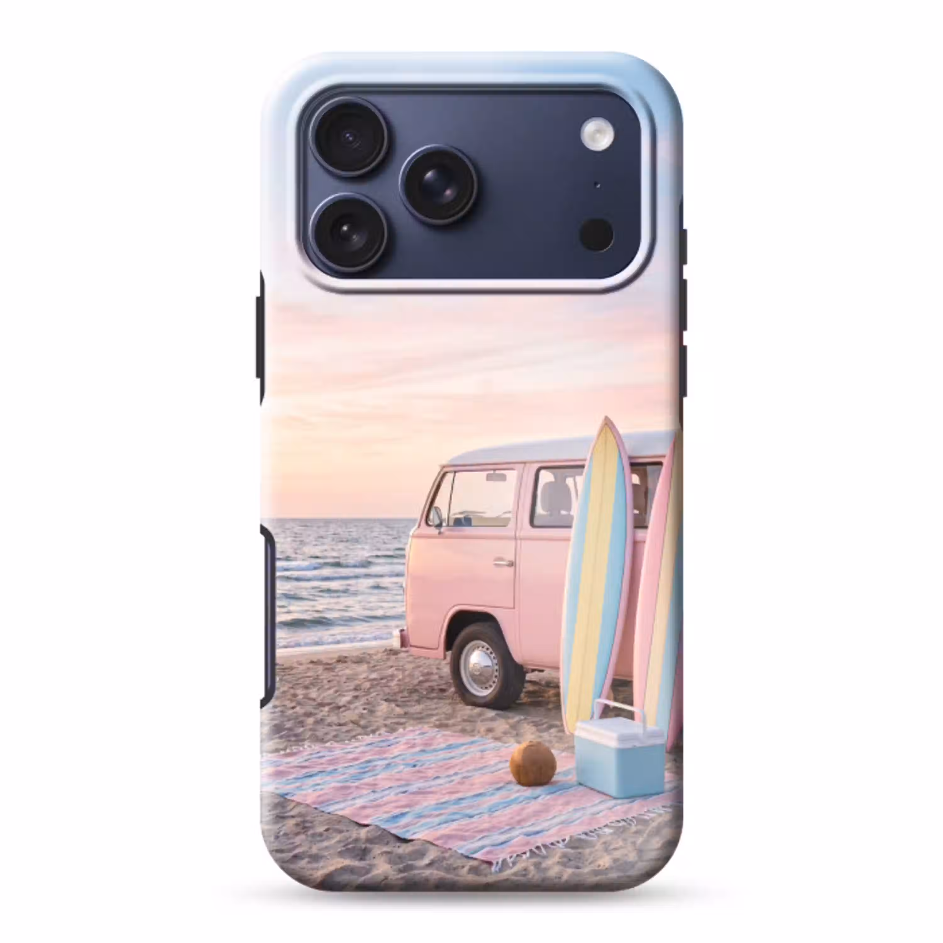 Busje - Strand - Surfplank - Zomer - Roze Toughcase MagSafe Apple iPhone 17 Pro Max klein -3d