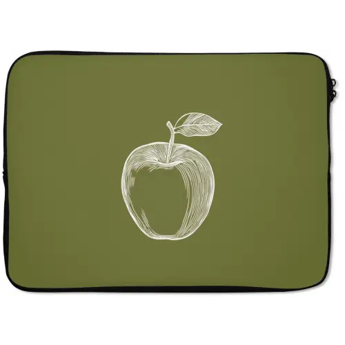 Lijntekening - Appel - Olijfgroen - Blaadje laptophoes neopreen klein -zkaufland3dotto