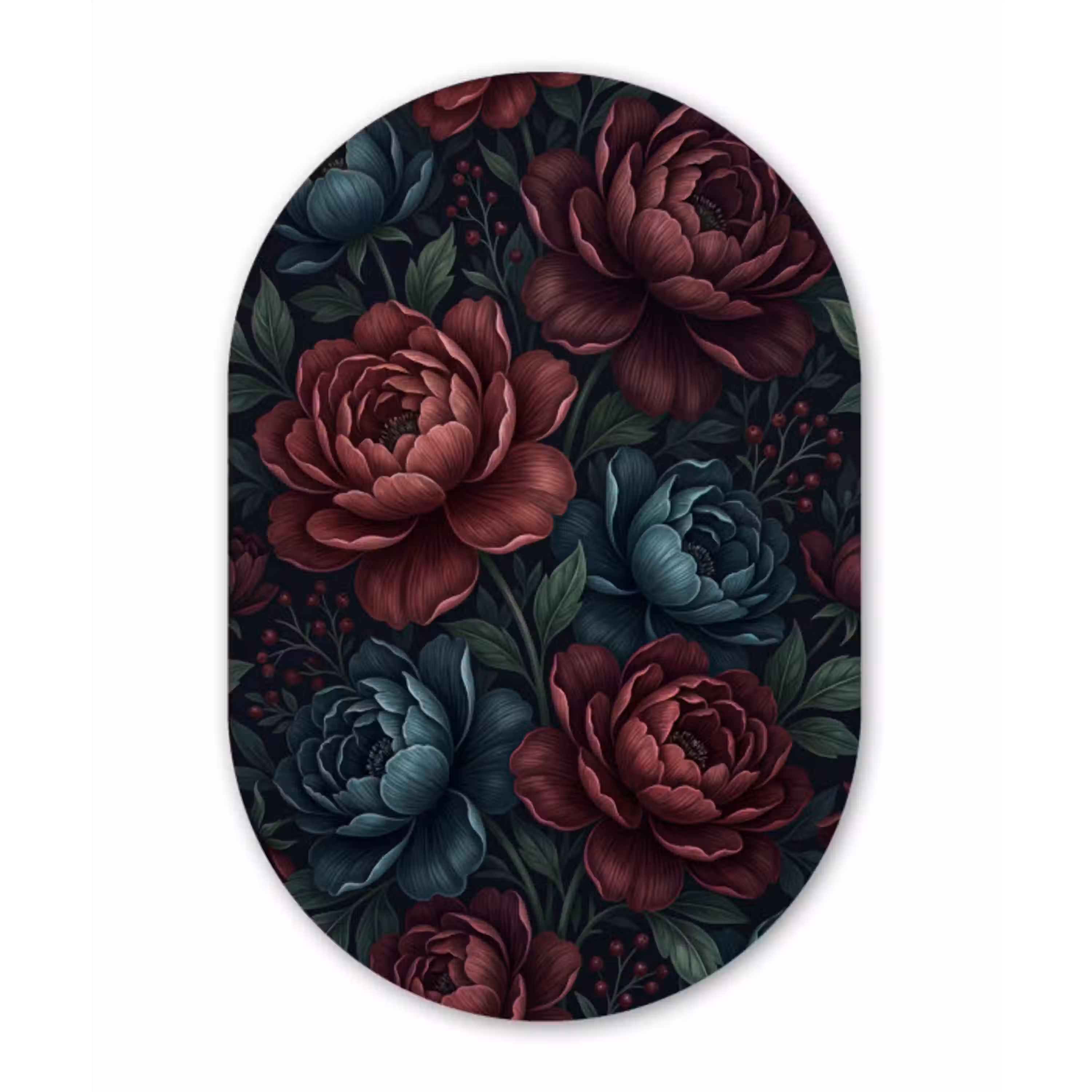 Bloemen - Patroon - Natuur - Klassiek - Donker Wandcirkel Ovaal Aluminium middel -3d