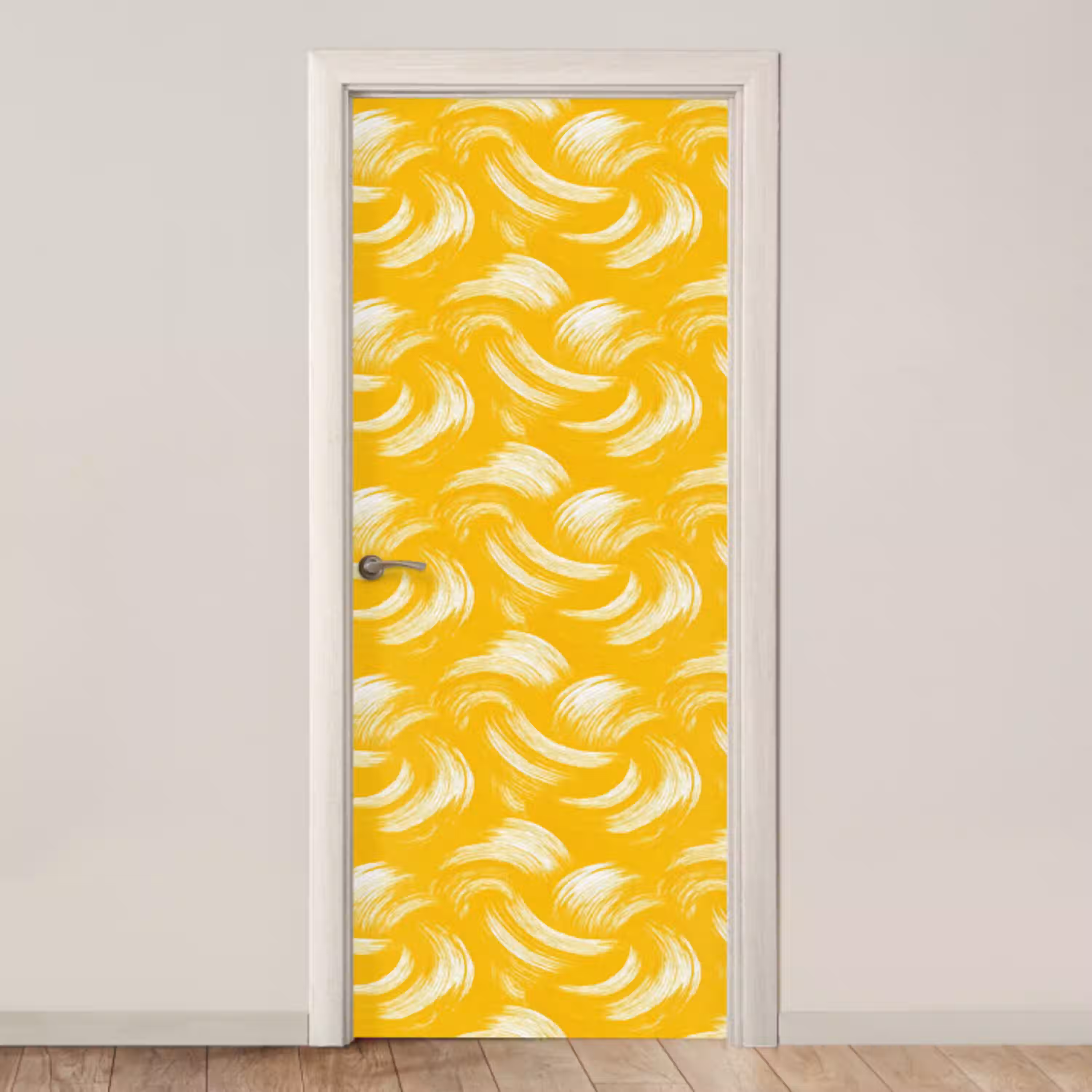 Verfstreken - Abstract - Dynamisch - Geel deurposter klein 289 -3d_beige