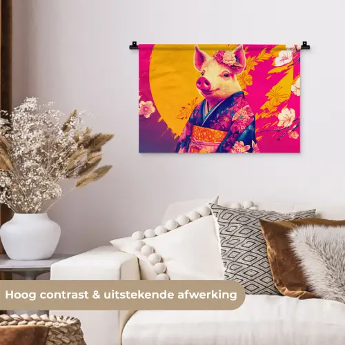 Varken - Bloemkroon - Kimono - Abstract Wandkleed katoen klein -sfeer1