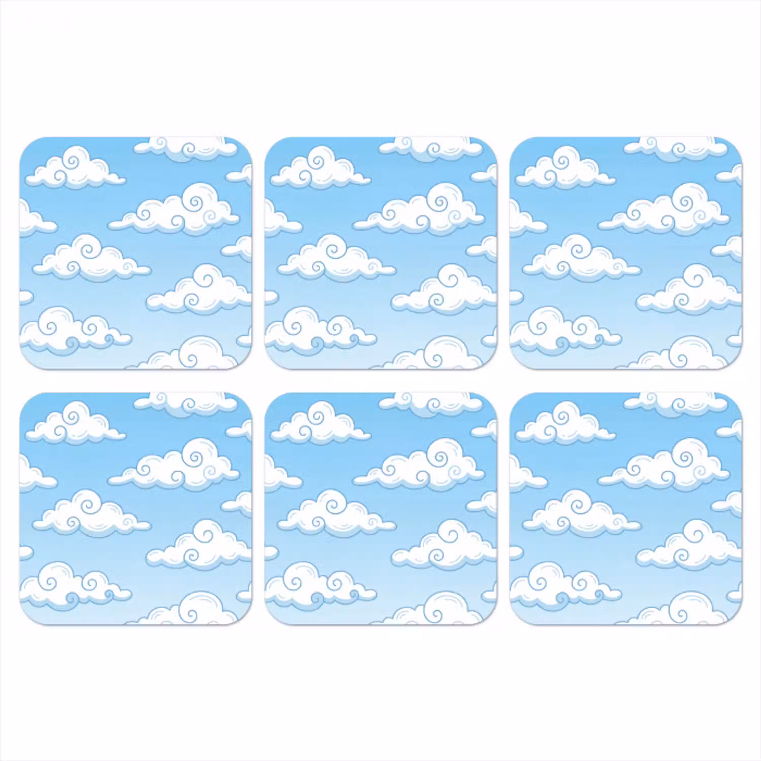 Wolk - Lucht - Cartoon - Blauw - Wit onderzetter kurk middel -3d