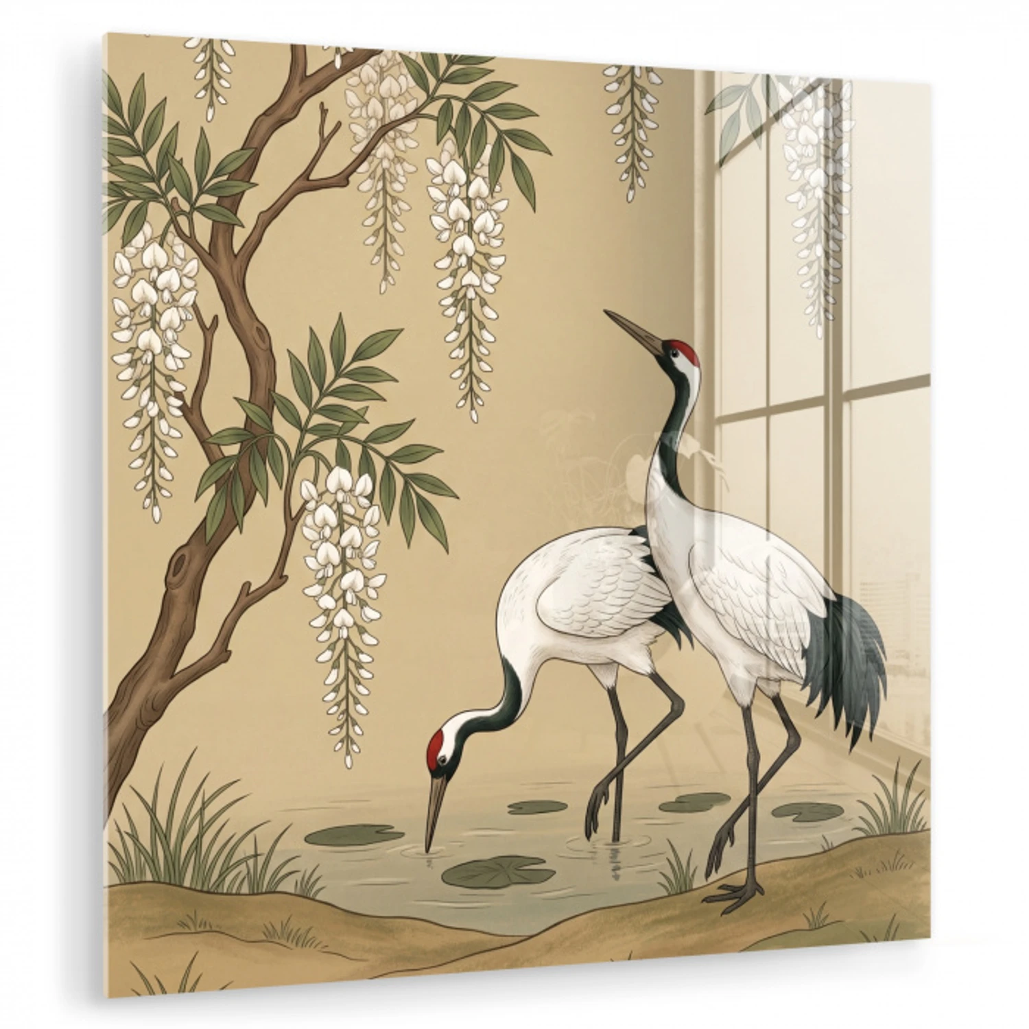 Kraanvogels - Water - Beige plexiglas 5mm klein -zzzproduct_nieuw