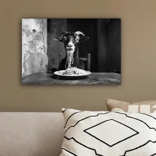 Geit - Bord - Spaghetti - Zwart Wit canvas 2cm klein -sfeer3