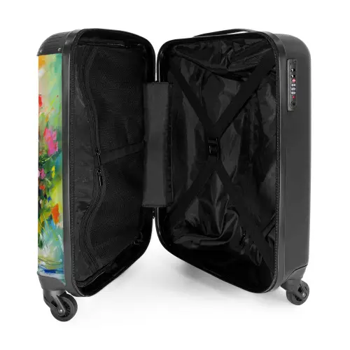 Bloemen - Kleurrijk - Bloempot - Olieverf NBS - Handbagage koffer - Unisex middel -binnenkant