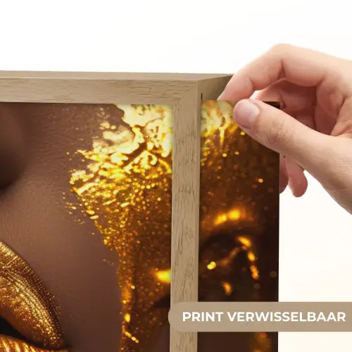 Vrouw - Goud - Gezicht - Verf - Lippen Light Box met batterij (Wandlamp) middel -USP_websiteprintNL
