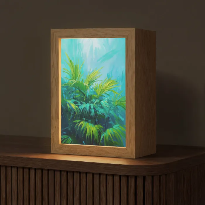 Bladeren - Groen - Schilderij - Abstract Light Box met kabel (Tafellamp) klein -z3d_website