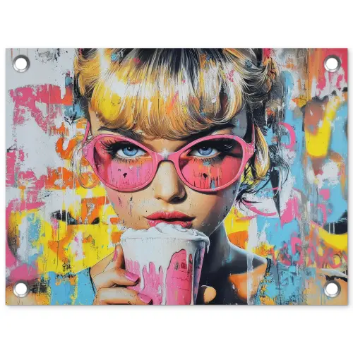 Expressief - Milkshake - Vrouw - Felle kleuren tuinposter los doek klein -3d