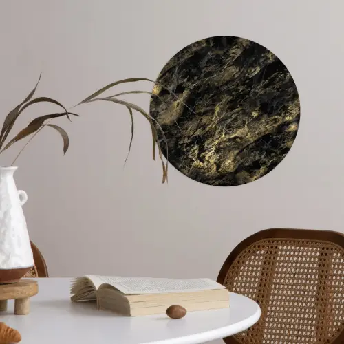 Marmer - Zwart - Goud Wandcirkel behangsticker klein 186 -sfeer3