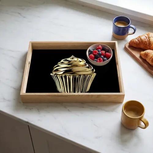 Cupcake - Eten - Goud - Zwart Dienblad Rechthoek middel -sfeer2