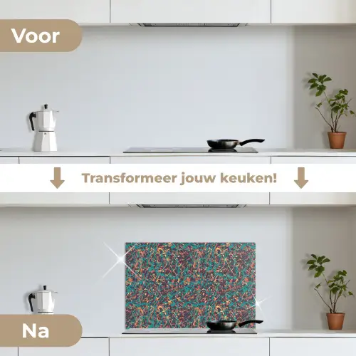 Spat - Abstract - Oranje - Groen keuken achterwand spatscherm klein 900 -voor_na_NL