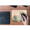 Tropisch landschap - palmbomen - Bloemen - Roze lucht muismat rubber klein -toetsenbord