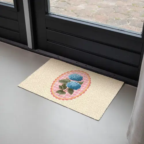 Bloemen - Blauw - Lijst - Bladeren Deurmat klein -sfeer2