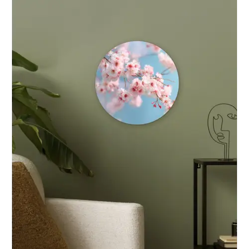 Takken - Bloesems - Roze Wandcirkel kunststof plaat 5mm dik klein -sfeer3