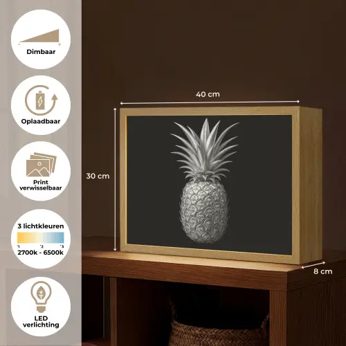 Ananas - Gedetailleerd - Bladeren Light Box met batterij (Wandlamp) middel -USP_websiteoverzichtNL