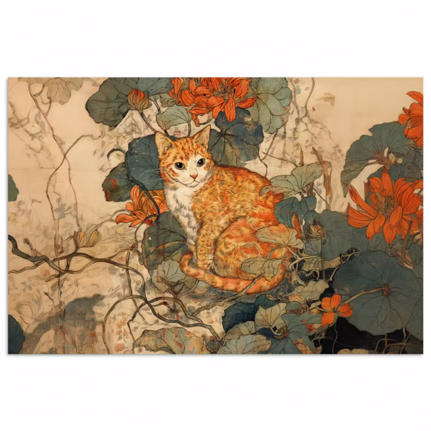 Poster - Katze - Ornamental - Blumen