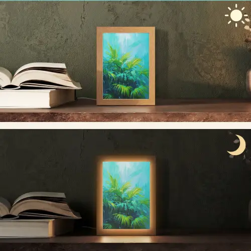 Bladeren - Groen - Schilderij - Abstract Light Box met kabel (Tafellamp) klein -sfeer3