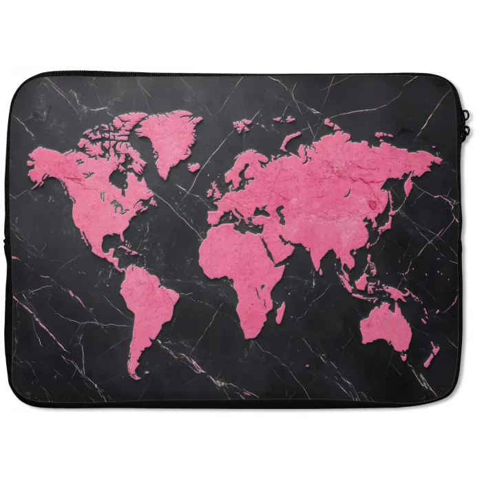 Wereldkaart - Roze - Marmer laptophoes neopreen klein -zkaufland3dotto