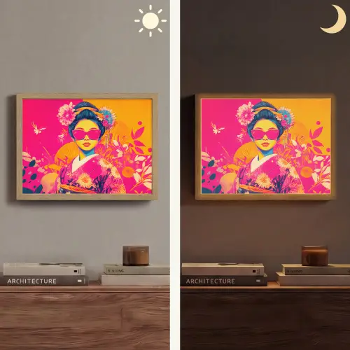 Vrouw - Zonnebril - Abstract - Oranje Light Box met batterij (Wandlamp) middel -sfeer3