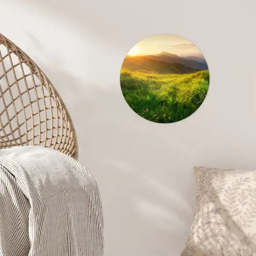 Gras - Heuvels - Zon - Natuur - Landschap Wandcirkel behangsticker klein -sfeer4