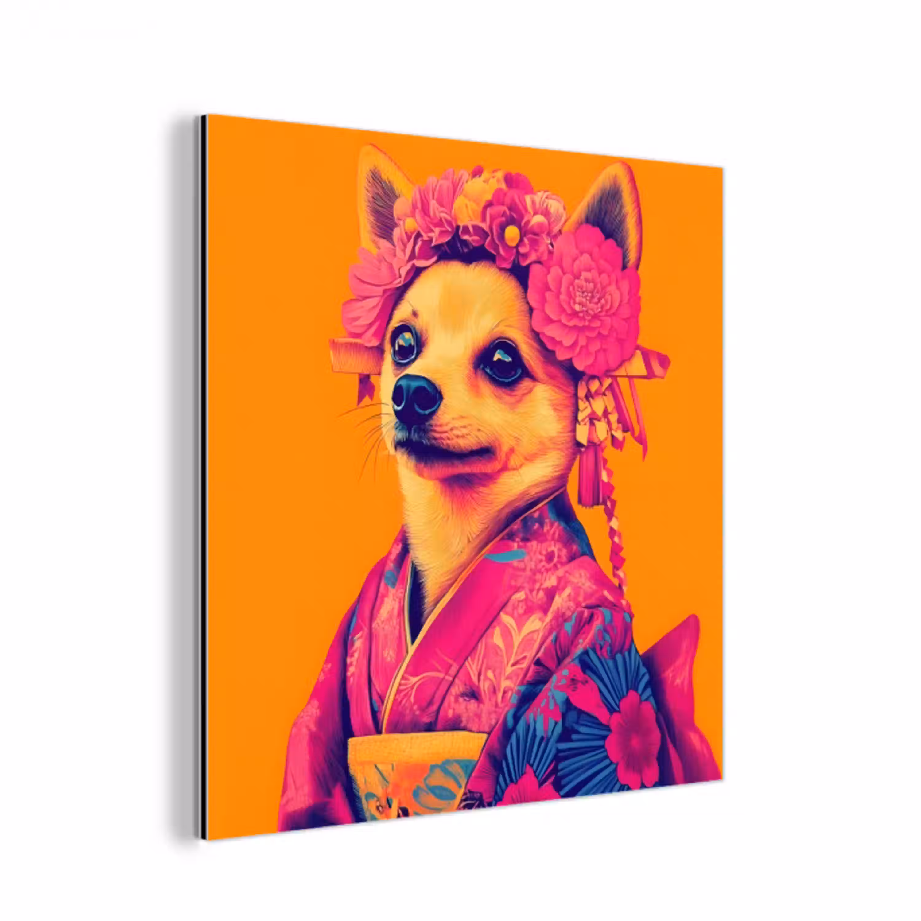 Kimono - Hondje - Bloemenkroon - Oranje aluminium wit klein -3d