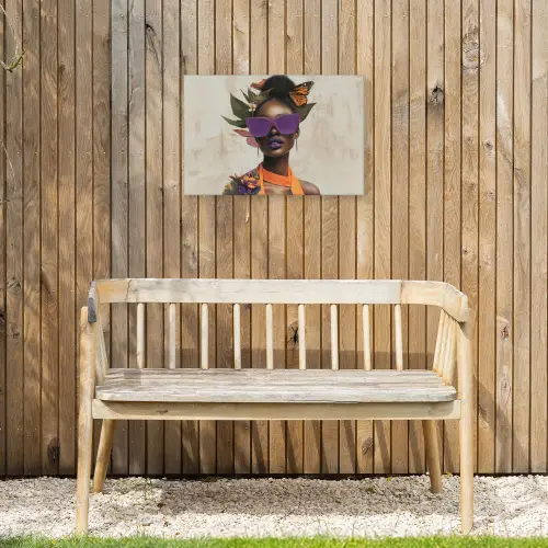 Vrouw - Zonnebril - Vlinder - Bloemen Tuinposter op houten frame 2 cm dik klein -sfeer4