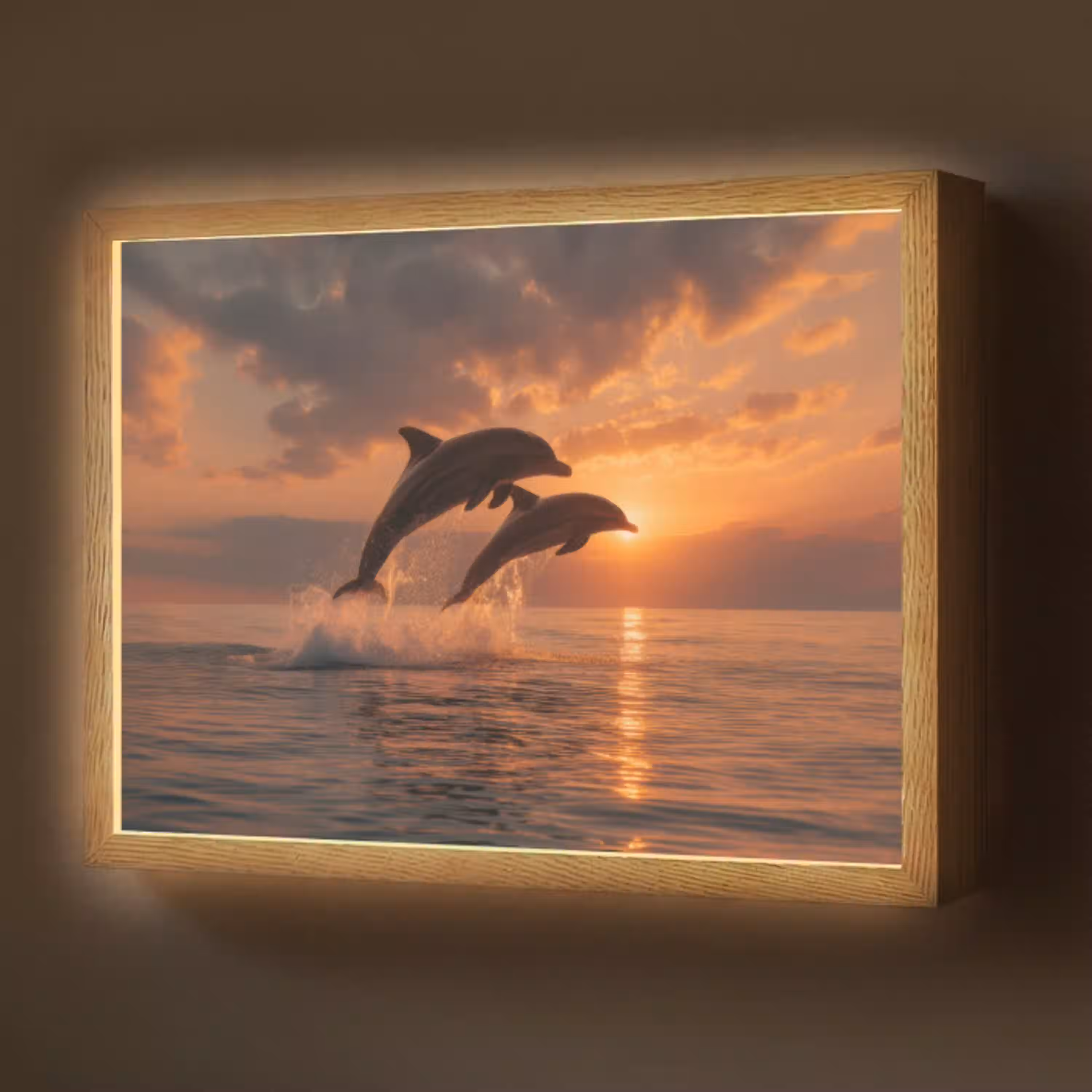 Dolfijnen - Zee - Realistisch Light Box met batterij (Wandlamp) middel -z3d_website