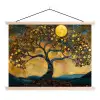 Boom - Maan - Bloemen - Goud - Kunst textielposter latten blank klein -3d